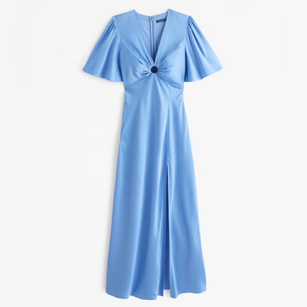 NWT Abercrombie & Fitch Angel Sleeve O-Ring Gown, Blue, XS Petite
